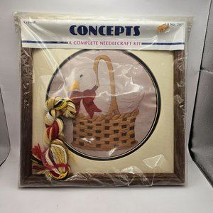 Concepts Crewel Needlecraft Kit #2607 Country Goose in a Basket w/frame Unopened